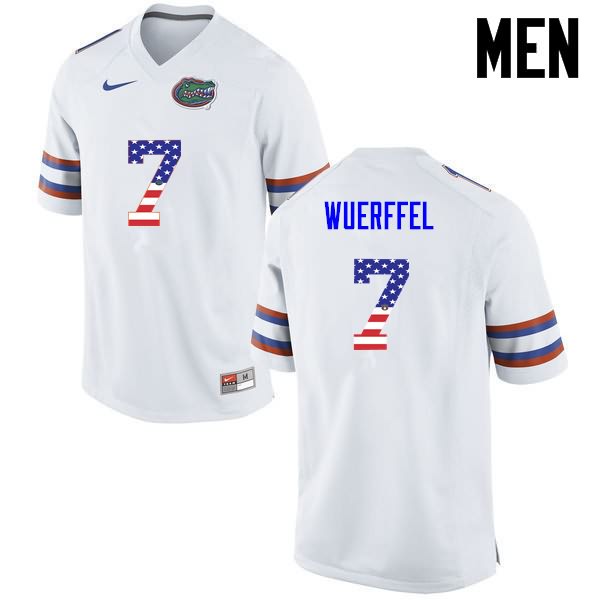 NCAA Florida Gators Danny Wuerffel Men's #7 USA Flag Fashion Nike White Stitched Authentic College Football Jersey EKP0364LA